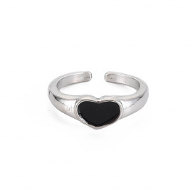 Enamel Heart Open Cuff Ring, Tibetan Style Alloy Jewelry for Women, Cadmium Free & Lead Free