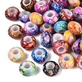 Printed Opaque Acrylic European Beads, Large Hole Beads, Rondelle, Baking Paint