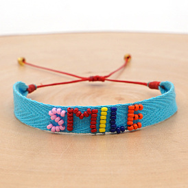 Nylon Cord Braided Bead Bracelets, Glass Seed Beaded Word Smile Inspiration Bracelet for Women