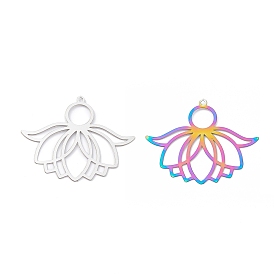 201 Stainless Steel Pendants, Etched Metal Embellishments, Lotus Charm