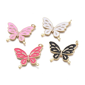 Brass Micro Pave Clear Cubic Zirconia Pendants, with Enamel and Jump Rings, Butterfly, Real 18K Gold Plated