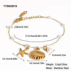 Летние браслеты с подвесками из нержавеющей стали в виде ракушек и морских звезд, с имитацией жемчуга, золотые
