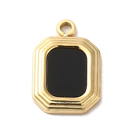 304 Stainless Steel Pendants, with Enamel, Real 14K Gold Plated, Octagon Charm