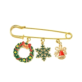 Christmas Iron Kilt Pins Brooches, Christmas Wreath & Snowflake Alloy Enamel Charm Pins