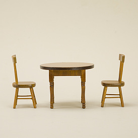 Miniature Wood Table & Chair Set, for Dollhouse Accessories, Pretending Prop Decorations