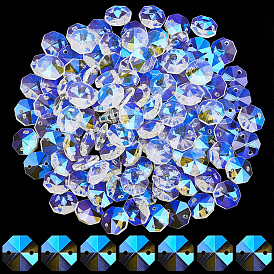 120Pcs Glass Connector Charms, Octagon Links