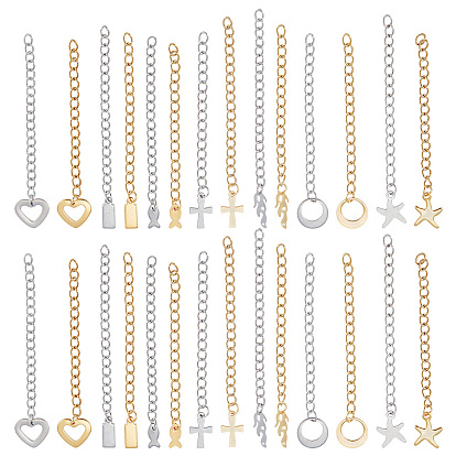 28 шт. 14 стиль 304 удлинитель цепи из нержавеющей стали, бордюрная цепь с 202 подвесками из нержавеющей стали для концевых цепей, крест и кольцо и морская звезда и прямоугольник
