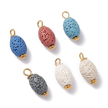 Natural Lava Rock Pendants, with Golden Tone Findings, Dyed, Rice