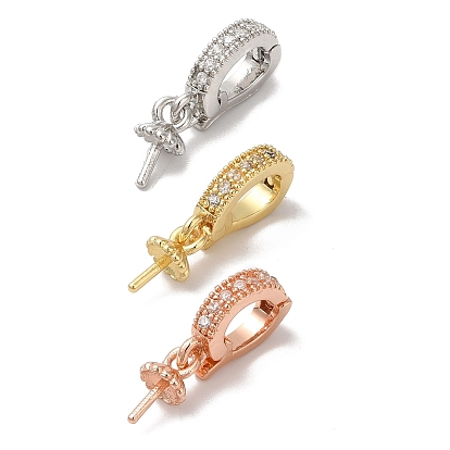 Стойка покрытие латунь микро паве прозрачный кубический цирконий чашка колышек поручни, за половину пробурено бисера, без кадмия и без свинца, долговечный, овальные