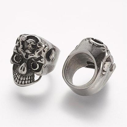 304 Stainless Steel Beads, Skull, Large Hole Beads