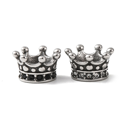 316 perles européennes chirurgicales en acier inoxydable, avec strass, Perles avec un grand trou   , couronne, argent antique