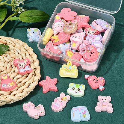 40Pcs Cute Resin Cabochons, Frosted, Mixed Shapes
