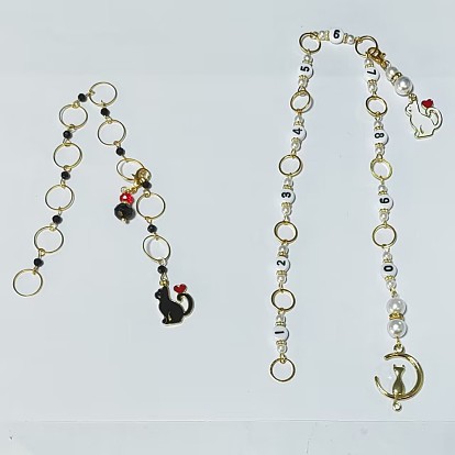 Cadenas de contador de hileras de tejido con cuentas de vidrio y acrílico, con colgantes de gato de esmalte de aleación