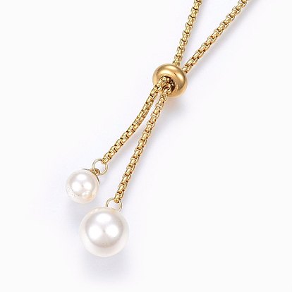 304 Stainless Steel Jewelry Sets, Slider Necklaces and Stud Earrings, with Acrylic Imitation Pearl, Round