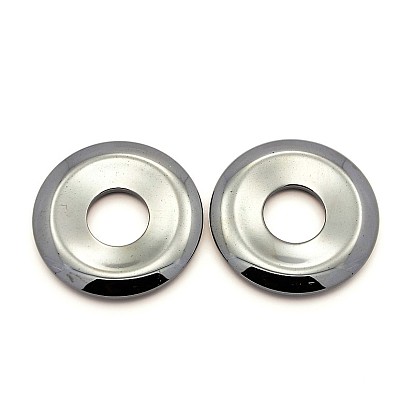Non-magnetic Synthetic Hematite Pendants, Grade AA, Donut/Pi Disc, 45x6.5mm, Hole: 15.5mm