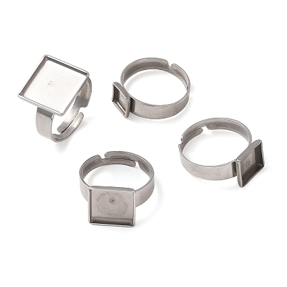 Componentes de anillos de dedo de acero inoxidable ajustables 304, fornituras base de anillo almohadilla, escuadra