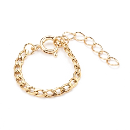 Adjustable 304 Stainless Steel Curb Chain Finger Rings, with Brass Spring Ring Clasps