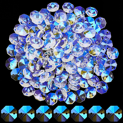 120Pcs Glass Connector Charms, Octagon Links