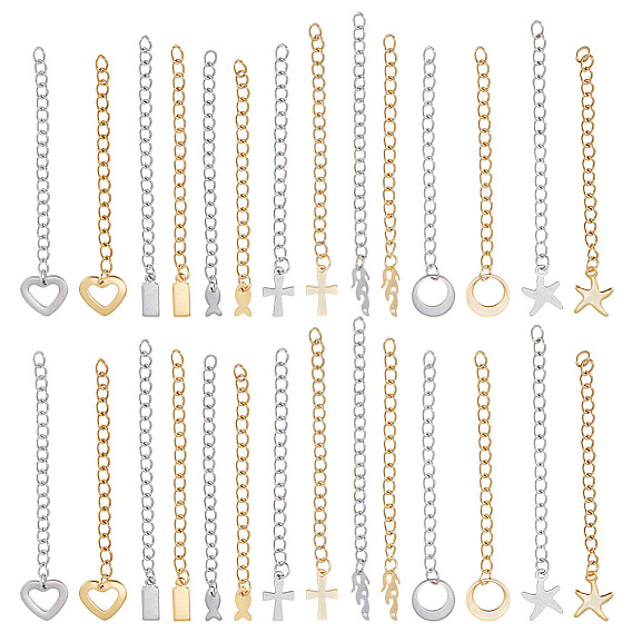 28 шт. 14 стиль 304 удлинитель цепи из нержавеющей стали, бордюрная цепь с 202 подвесками из нержавеющей стали для концевых цепей, крест и кольцо и морская звезда и прямоугольник