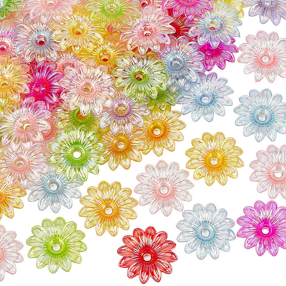 100 шт прозрачные акриловые бусины, AB цвет, цветок