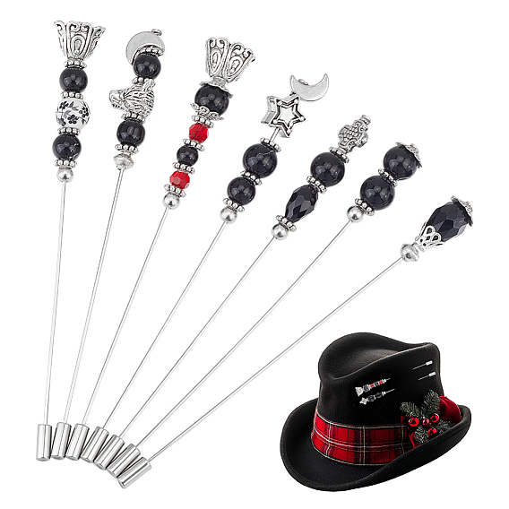 7шт. латунные броши, со стеклянными и сплавными бусинами, разнообразные