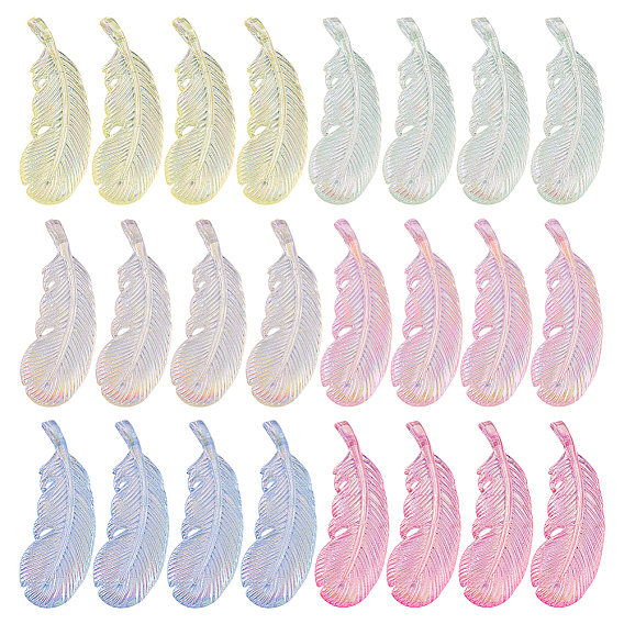 24 шт. 6 Цвета УФ-покрытие акриловые подвески, перо