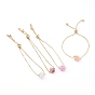 Pulseras deslizantes de latón ajustable, pulseras de bolo, con cuentas tejidas de circonita cúbica, dorado