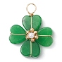 Подвески из окрашенного натурального малайзийского нефрита с клевером, подвески в виде клевера с медной проволокой, золотые