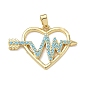 Brass with Turquoise Rhinestone Pendants, Heart with Heartbeat Arrow Charms