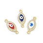 Brass Micro Pave Clear Cubic Zirconia Connector Charms, Evil Eye Marquise Links, with Enamel, Long-Lasting Plated, Rack Plating, Lead Free & Cadmium Free, Real 18K Gold Plated