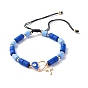Adjustable Nylon Thread Charm Bracelets, with  Handmade Polymer Clay Beads, Alloy Enamel Heart Link, Brass Cross Charm