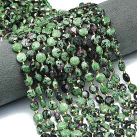 Натуральный рубин в цоизита бусин пряди, граненый шестиугольный разрез, плоско-круглые, с бисером