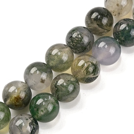 Natural Moss Agate Beads Strands, Round, Grade A