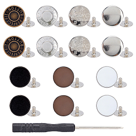 PandaHall Elite Flat Round Zinc Alloy Scalable & Removable Jean Button, with Steel Screwdriver