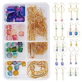 Kits de fabrication de boucles d'oreilles bricolage, y compris les perles acryliques, perles en laiton et anneaux de liaison et chaînes de câble et crochets de boucle d'oreille, Pendentifs en acier inoxydable, épingle à œil en fer