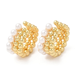 Rack Plating Brass Cuff Earrings with Plastic Pearl Beaded, 
Lead Free & Cadmium Free, Long-Lasting