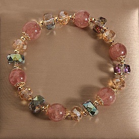 Runde, runde, dehnbare Armbänder aus Glaslegierung mit Rondellperlen für Damen, golden