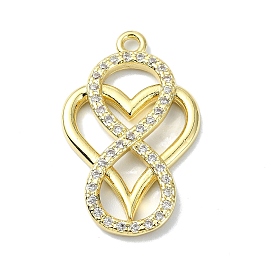 Rack Plating Real 18K Gold Plated Brass Micro Pave Cubic Zirconia Pendants, Long-Lasting Plated, Lead Free & Cadmium Free, Heart with Infinity with Heart
