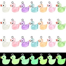 21шт 7 стили подвески из светящейся прозрачной смолы, светящиеся в темноте подвески в виде уток, с платиновыми тоновыми железными петлями