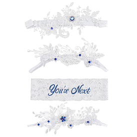 4шт. 2 стили полиэстеровые кружевные цветочные подвязки для ног с стразами для женщин