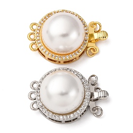 Латунные застежки из прозрачного кубического циркония с микропаве, с абс пластмассовой имитационной жемчужиной, плоско-круглые, с целью перехода в кольце, без кадмия и без свинца, стойки покрытие, долговечный, 3 нитей, 6-луночное