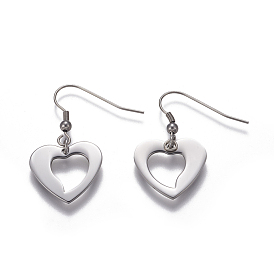 304 Stainless Steel Dangle Earrings, Hypoallergenic Earrings, Heart