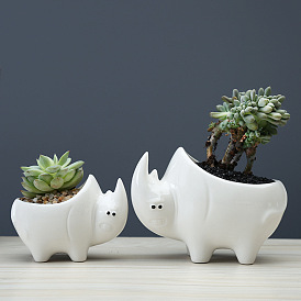 Simple modern outdoor gardening creative succulent flower pot office desktop cartoon animal rhinoceros ceramic flower pot