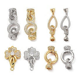 Rack Plating Brass Micro Pave Cubic Zirconia Fold Over Clasps, Cadmium Free & Lead Free, Long-Lasting Plated