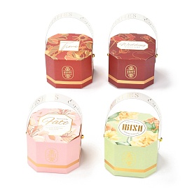 Octagon Foldable Creative Paper Gift Box, Flower Pattern with Handle, Decorative Gift Box for Weddings