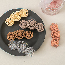 Vintage Rose Flower Hair Clip for Women, Matte Cream Color, Hollow Out 3D Sculpture