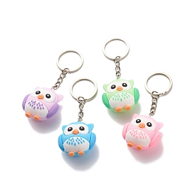 4Pcs PVC Cartoon Owl Keychain, with Iron Keychain Ring and Iron Open Jump Rings