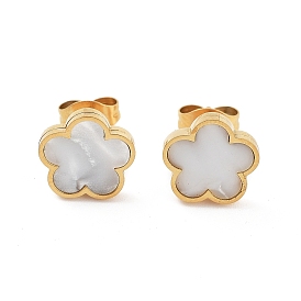 Flower Shell Stud Earrings, Golden Tone 304 Stainless Steel Jewelry for Women