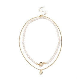 2 шт. 2 комплект ожерелья из бисера с натуральным жемчугом, латунные браслеты с подвеской в форме сердца для женщин