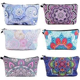 6Pcs 6 Colors Polyester Tarp Zip Cosmetic Pouches, Rectangle with Flower Pattern